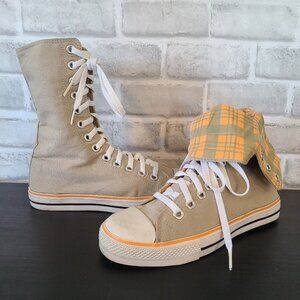 Steve Madden High Top Fold Down Sneakers Shoes Orange Khaki Womens 8
